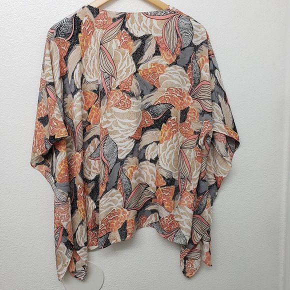 Angl Tropical Flower Print Half Zip Flowy Blouse Size S - Picture 6 of 7